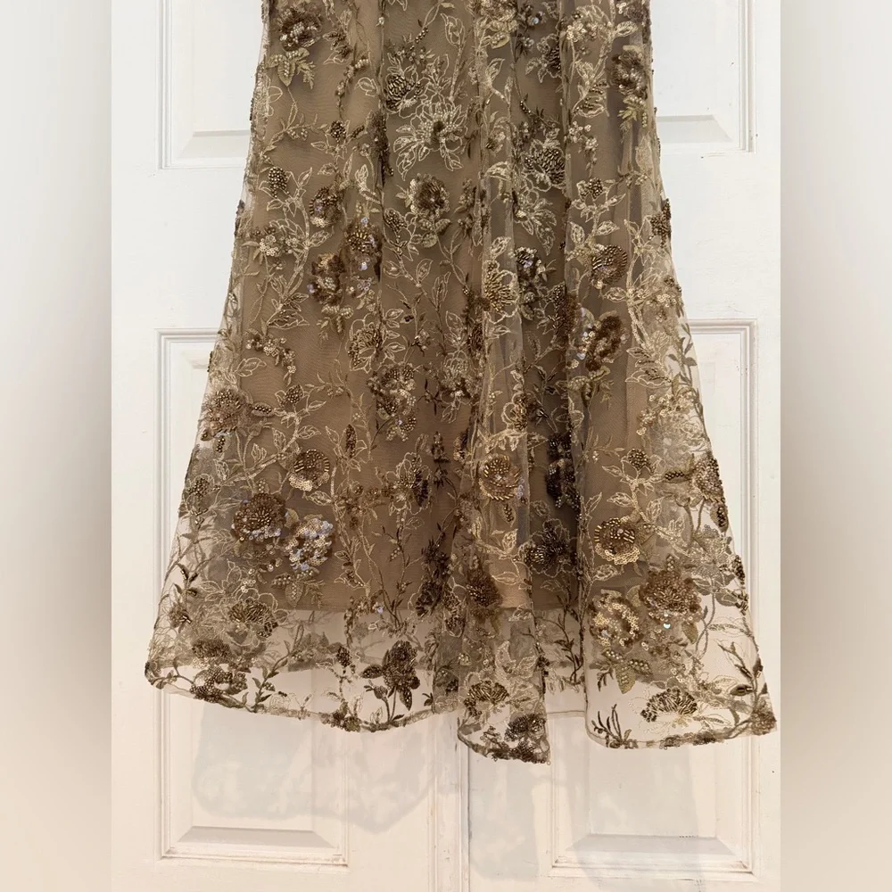 House Of CB Elegant Gold Floral Embroidered Gown - Picture 12 of 16